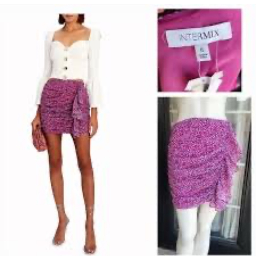 INTERMIX 2Piece SET !!! Fuchsia Ruched Mini Skirt (A218)